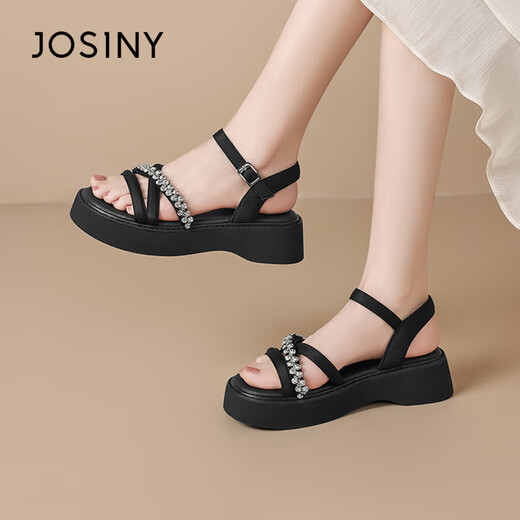 Zhuosini Schwammkuchen dicke Sandalen für Frauen im Sommer tragen koreanische kleine Absatzschuhe schwarz 37