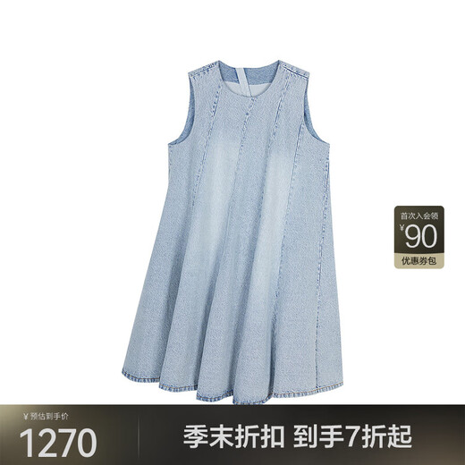 JNBY/江南布衣25夏新品牛仔连衣裙无袖圆领棉质风吹百褶5P4G11150 958/牛仔浅蓝 XS