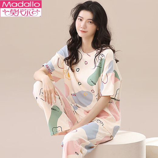 莫代尔睡衣女士夏纯棉短袖长裤睡衣套装春秋夏款女士家居服薄款两件套装 ZH-9721 M