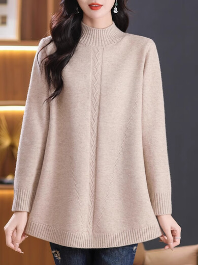 QIAFAN large size women's half turtleneck sweater thickened autumn and winter mid-length high-end temperament age-reducing knitted base shirt inner wear Purple M