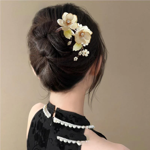 Joy of Two Worlds White Magnolia U-shaped Hairpin Hair Accessories Women's 2025 New High-end New Chinese Style Chinese Style High-End Cheongsam Hairpin White Magnolia Flower U-shaped Hairpin