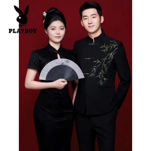 Playboy (PLAYBOY) New Chinese style national style suit suit for young adult ceremony groom style engagement stand collar tunic suit thin men's new Chinese style jacket high quality upgraded style M (recommended weight 100-120 Jin Jin equals 0.5 kg)