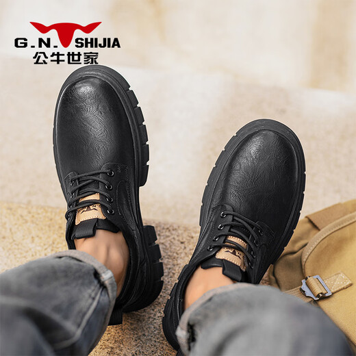 Bull family men's shoes 2025 new versatile work shoes British style breathable casual leather shoes comfortable and wear-resistant men's business shoes
