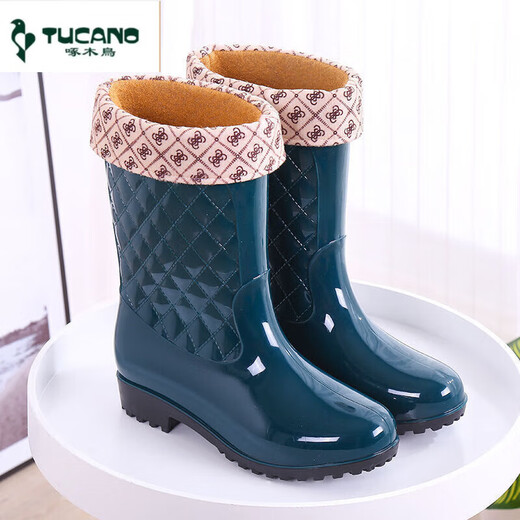 Zapatillas de lluvia de la moda de la moda de carpintero Botas de lluvia cálidas para mujeres Los zapatos de agua anti-Slip Sobre los cómodos zapatos de goma resistentes al desgaste de las botas de agua de algodón de aspecto 2235 VERDEO DARO-Zapatos individuales 37
