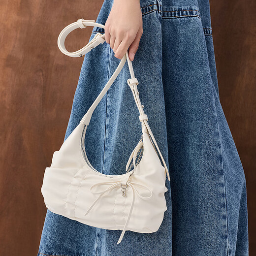 CHARLES&KEITH25秋季新品复古褶皱蝴蝶结单肩腋下包CK2-40271626 Cream奶白色 S