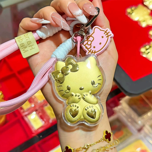 黄金KT猫钥匙扣999足金hellokitty猫手机挂坠包包挂件送女友礼物 20mgKT猫＋挂绳=礼盒装=证书