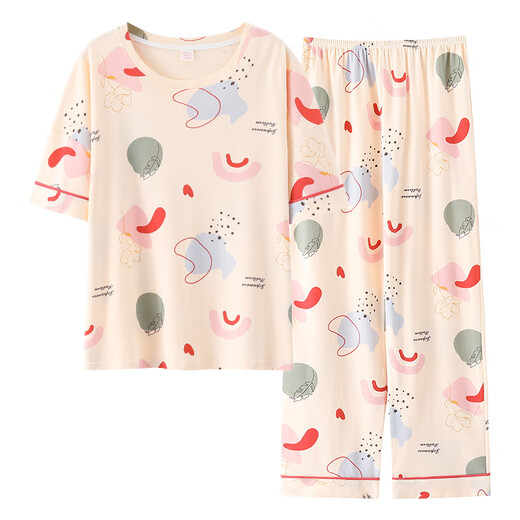 Langsha pure cotton pajamas for women in summer short-sleeved trousers 2025 new sweet and cute student thin 7A antibacterial home clothing 7371 2XL Recommended 140-160Jin [Jin equals 0.5 kg]