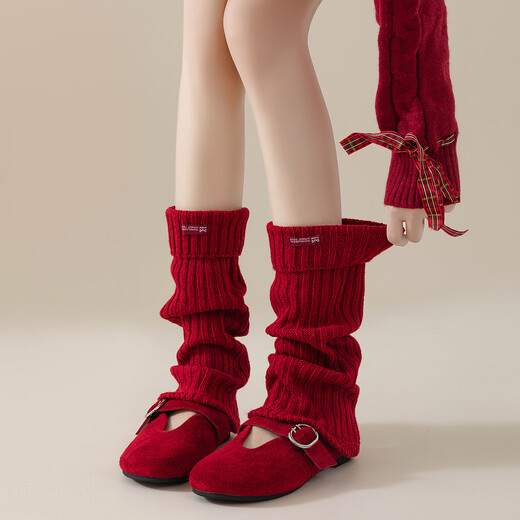 Catman red wool socks for hot girls y2k autumn and winter long calf sleeves Christmas Japanese life-year warm pile socks red 1 pair one size Ankara red New Year's wear