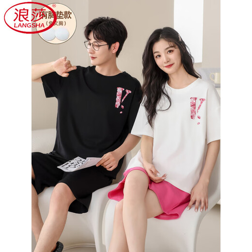 Langsha (Langsha) Pajamas de pijama de algodón puro con almohadilla de cofre mangas cortas para hombres y mujeres nuevos 2025 lindo estilo de dibujos animados gey-687 Fox and Rabbit XL Women's Modelo [120-140Jin [Jin equivale a 0.5 kg]] (con almohadilla de cofre)