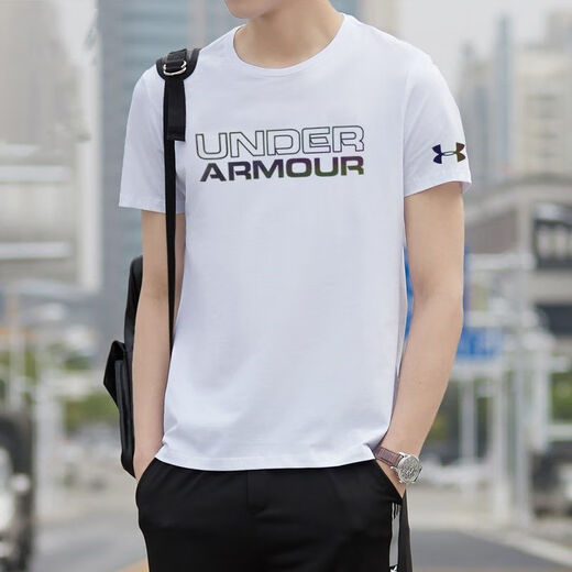 Under Armour UA Sports Summer Solid Color Round Neck T-shirt Short Sleeve Men and Women Half Sleeve Casual Loose Fashion Breathable Korean Version 11980T-shirt Black 3XL