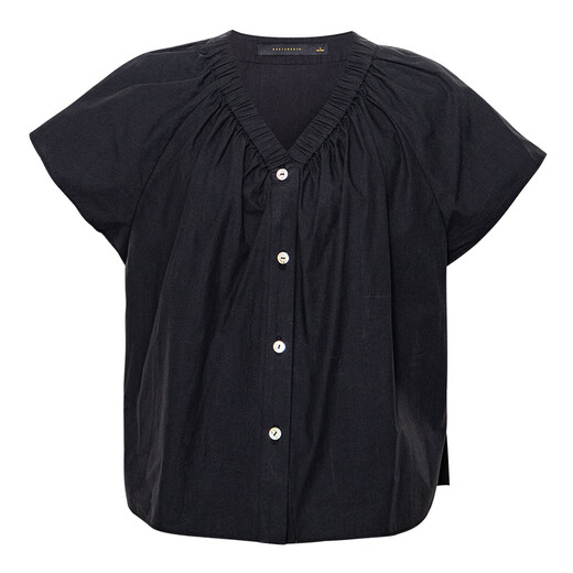 Roeyshouse loi High-End 100% reines Baumwollschwarz-Hemd 2025 Sommer Neues Fashion V-Ausschnitt Shirt Lose Top 11968 Schwarz M
