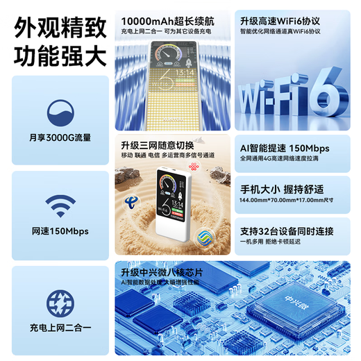 Feizhen disponible en Xinjiang, Tíbet y Yunnan Tarjeta de red inalámbrica wifi6 portátil 5G enrutador portátil tráfico ilimitado red de banda ancha oficial auténtico modelo 2025 a nivel nacional 10000 mAh versión suprema 68 núcleos universal a nivel nacional