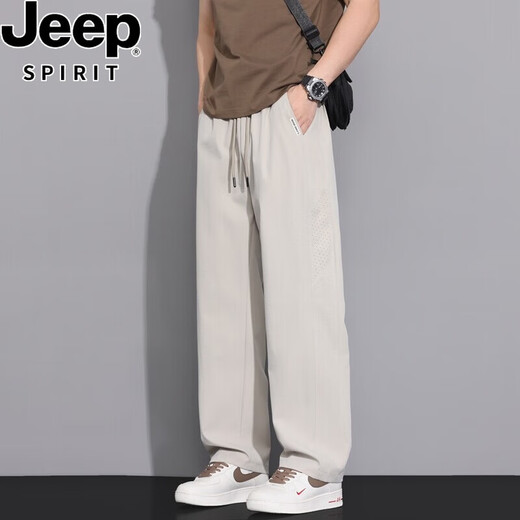 JEEP SPIRIT straight pants men's summer new style trendy loose casual trousers cool breathable sports pants ice silk quick-drying pants men black JK6636 suitable for multiple scenes L recommended reference size chart