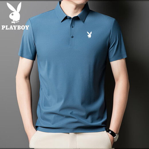 Playboy (Playboy) High-End-Männer mit kurzer Ärmel-Polo-Hemd 2025 Sommer New Ice Seide Traaceless T-Shirt Top Modetrend Dunkelgrau-12358-Is-Seiden-Polo-Hemd 4xl 170-185jin [Jin gleich 0,5 kg]