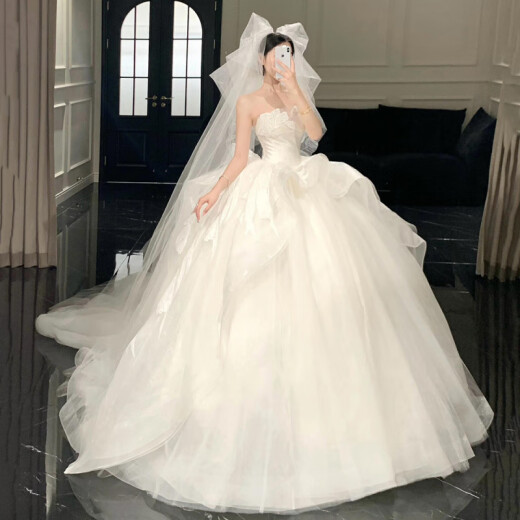 Kangdumi Hochzeitskleid, Hauptgarn der Braut, kleines trägerloses Kleid 2025 neuer Stil schwangerer Frauenhauptgarnstruktur, großer Größe, Schlanker und Schwanz, komplettes Stil (sieben Teilset) s