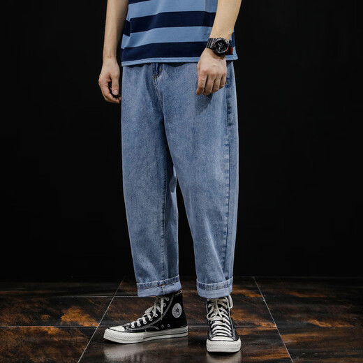 COLORFUL GEMS春天显瘦黑色牛仔裤男宽松九分大码裤子 KXH9903黑色9分|| 29  适合110斤左右||