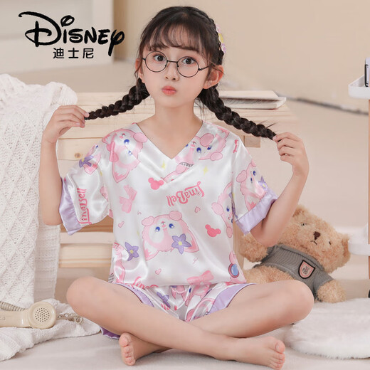 Disney Girls Pyjamas Sommer Dünne Eisseide 2025 Neue Kinderklimaanlage Home Kleidung mittelgroße Kinder Mädchen Babyanzug V-Neck-1047# 170 Größe 8 Empfohlene Höhe 90-103 cm