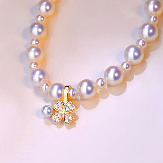 Kawamori natural Japanese akoya mini seawater pearl necklace pendant 18K gold buckle lucky four-leaf clover single 18K pendant