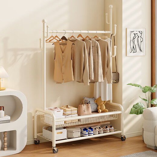Yimo coat rack movable floor-standing home bedroom iron storage shoe and hat hanging clothes rack 60 double layers - white