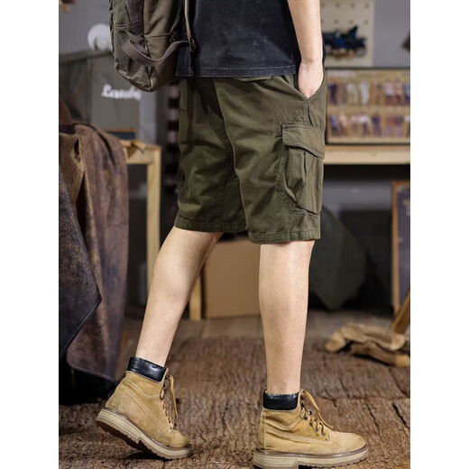 [Retro Trend] Military Green Work Suit Shorts Herren-Sommer-Shorts Mid-Pants Lose Casual Fünf-Punkte-Hose Green K8001-YT 31 [Empfohlen 120-130jin [Jin entspricht 0,5 kg]]]