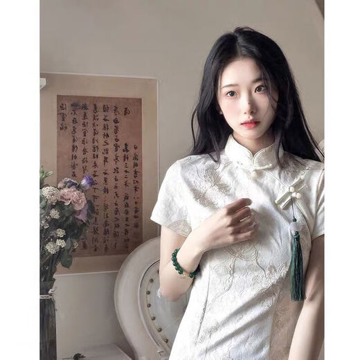仙僖俫改良旗袍2025夏气质白裙国风 831花色 2XL