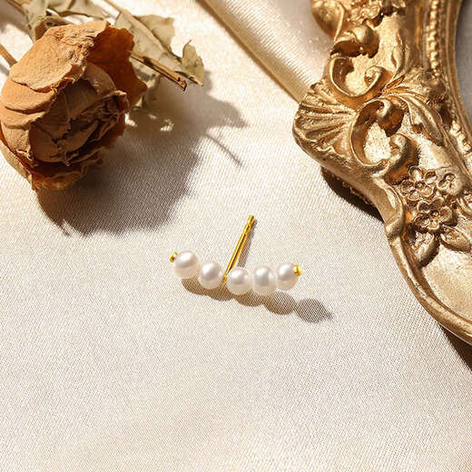 Chao Acer Small Lucky Pearl Shadow 18K Gold Pearl Earrings Women's Gold Earrings for Mom and Girlfriend Birthday Gift One Pair (Including Silicone Ear Plugs)