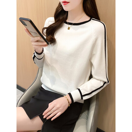 Hengyuanxiang Pull Femmes Round Cou Round Loose intérieur et pull extérieur Femmes Pullover Base Shirt 2025 Coréen Automne et hiver NOUVEAU NOIVE Black [manches longues] peluche 2xl