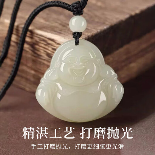 Chinese Jewelry Hotan Jade Maitreya Buddha Seal Crystal Grade Jade Pendant Necklace for Men and Women Couple Birthday Gift for Girlfriend and Mom