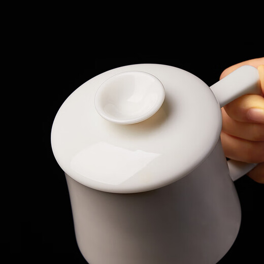 Wenbai ceramic tea cup, personal tea cup, office meeting tea cup with lid, high-end men's Dehua white porcelain