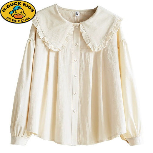 G.duck girls' shirt spring 2024 spring and autumn new style medium and large children's cotton doll collar shirt white bottoming top white size 150 suitable for 133-143cm height