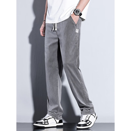 
Casual pants for men 2025 new fashion brand straight loose men's pants Tennis wide-leg men's long pants men's summer thin style 1048 black + 1048 light blue XL size 31-32