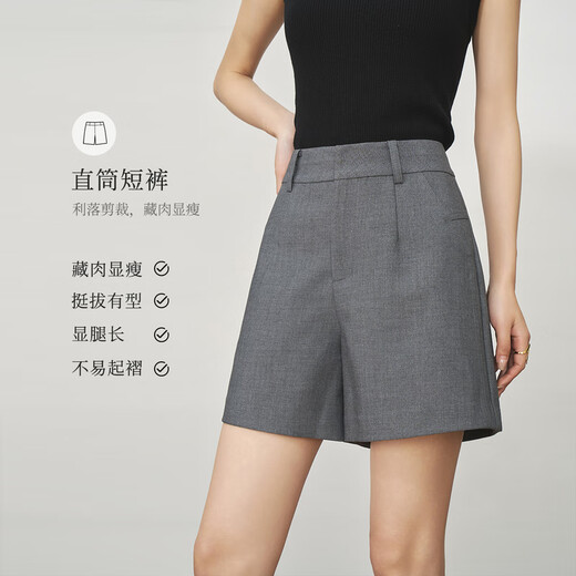 Olrain欧芮儿灰色西装短裤女装夏季2025新款高腰韩版小个子热风裤子 灰色 M 160/68A/M