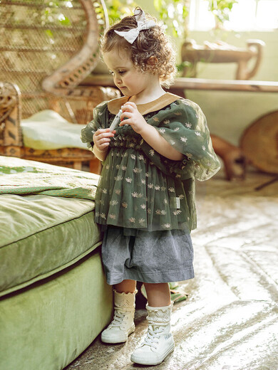 LELE JOV Elelejove Nordic style girls' crew neck shirt spring and autumn style princess mesh top baby girl sweet baby doll shirt light golden brown 90 cm