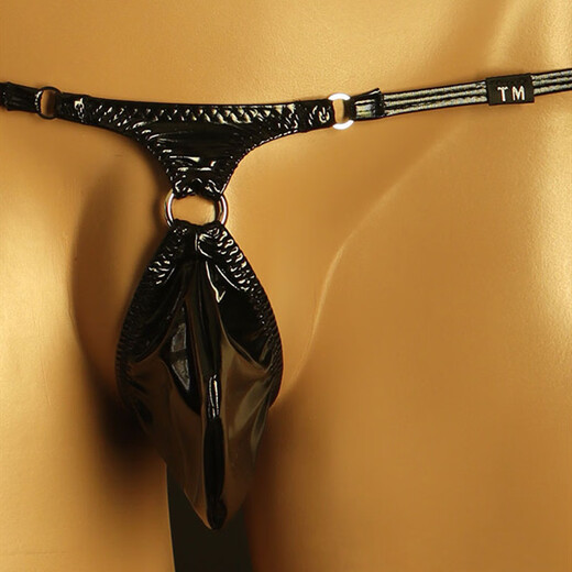 PYONGRAINS men's thong steel ring sexy thin strap low waist sexy men's pants U convex bag sexy black S