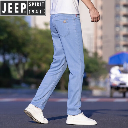 Jeep Spirit Jeep Ice Silk Light Color Jeans Men's New Summer Stretch Stretch Loose Business Business High-Dee Casual Colters 9767 Bleu clair [Tianshi] Style 33 [Circonférence d'attente: 2 pieds 6 pouces]