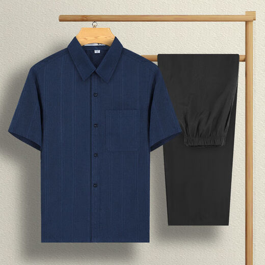 MO Xiao 1473 People elogió a papá Summer Camisa de manga corta de manga corta de mediana edad y camisa de línea de algodón y línea de algodón y línea de edad de ancianos de hombres.