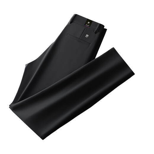 皮尔卡丹（pierre cardin）正品桑蚕丝休闲裤男2025夏季薄款中年弹力西裤中高腰直筒免烫长裤 【16761夏季】-黑色 薄款 32 【建议130-140斤】