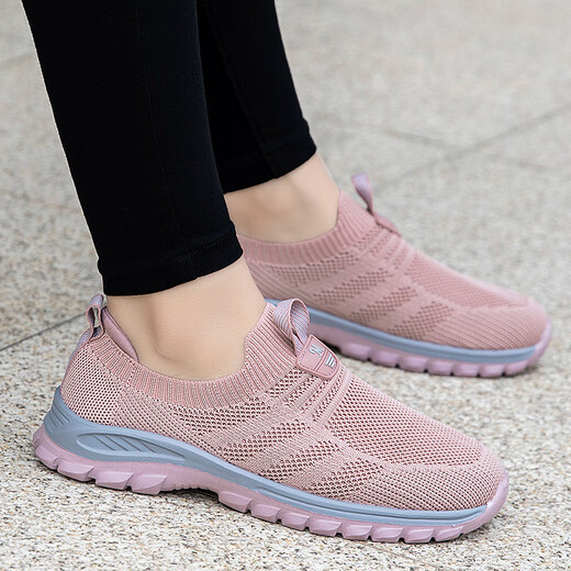 足力健大师老人鞋女士夏季软底防滑妈妈运动鞋轻便舒适一脚蹬中老年爸爸鞋男 9216女款花生红 35