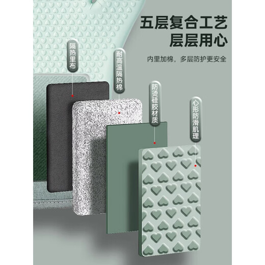 Skingcond insulation gloves anti-scalding gloves silicone kitchen oven baking high temperature resistant thickened microwave food grade anti-slip mint green anti-scalding gloves five fingers