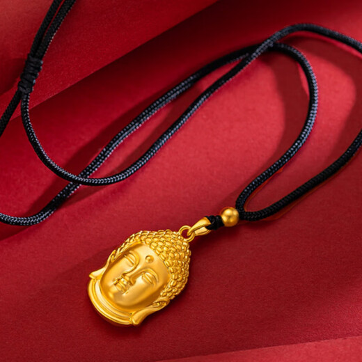 Duweifan's new Buddha head pendant gold-plated silver 9999 pure solid pendant gold natal Buddha head for men and women as a gift for your girlfriend Buddha head pendant + gold beads and black rope (thick gold layer)