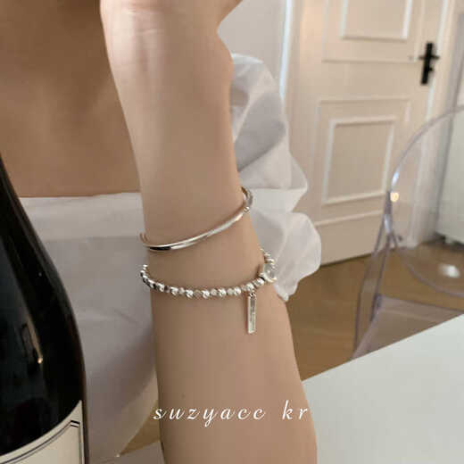 VZZSsuzyacckr Korean beaded broken silver bracelet 2025 new ins niche design smiley silver bracelet bracelet style in stock