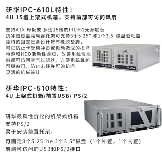 研华工控机研华IPC-610L工控机510主机i3/i5/i7上位机PLC视觉4U工控机 配置二：683/I5-4570/8G/1TB 研华IPC-610L/250W电源