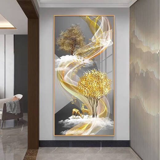 语森忆发财鹿挂画轻奢入户玄关装饰画墙壁画走廊现代简约 QY691 流水财 100*00(墙宽141m以上)尊贵黑