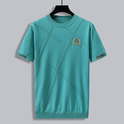 
Walker Shop brand men's short-sleeved T-shirt men's new short-sleeved knitted ice silk slim high-end round collar clothes high-end men's clothing 1518 black 3XL /185