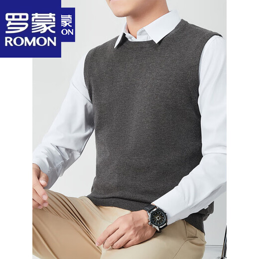 罗蒙（ROMON）高端圆领套头毛衣男士背心马甲男款春秋季新款无袖针织衫内搭坎肩 黑色 2XL (135-155斤)