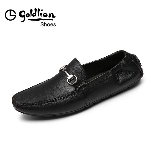 Goldlion Bean Shoes Men's Shoes Autumn Business Casual Shoes Deer Leather Shoes Soft Slip-on Driving Loafers Black 40