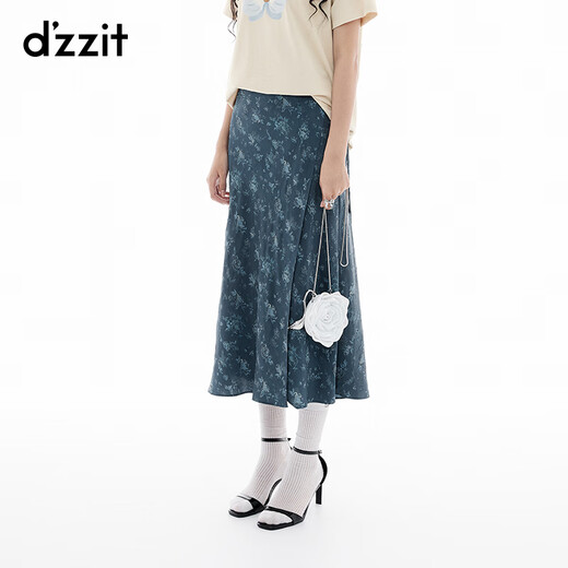 DZZIT地素半身裙2025夏季新款提花围裹式系带A字裙子女3J2S4176S 蓝色 XS