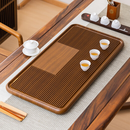 Chenshi tea tray solid wood household Bakelite new dry brewing small tea table tray whole piece office Kung Fu tea set drainage tea table Huanghuali color Pinyi 40*20 free water balloon water pipe