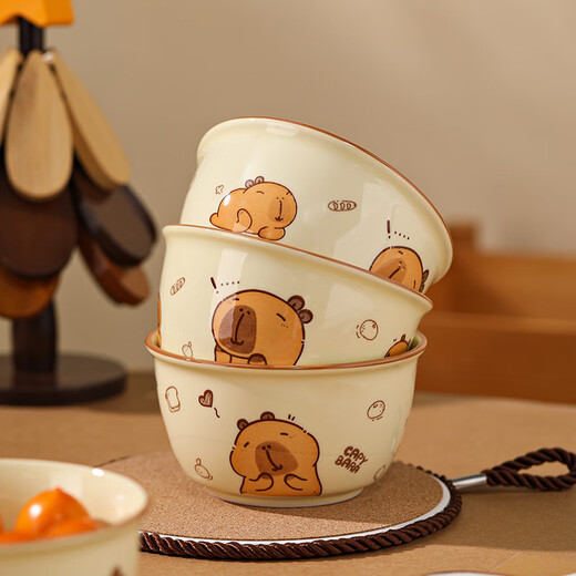 New underglaze color ceramic bowl and tableware set girly ins style ceramic bowl and spoon piglet two bowls two spoons