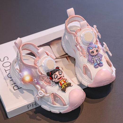 Nezha Neue Jungen luminöse Sandalen Nicht-Schlupf-Netzschuhe, Kinderkuchen/T677 Pink 28